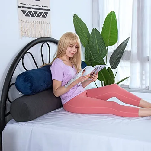 1 MIDDLE ONE Bolster Pillow for Bed, Long Round Body Pillow for Adults with Removable Velvet Cover, Decorative Tube Roll Cylinder Pillow, 47 x 7.87 Inch, Purple