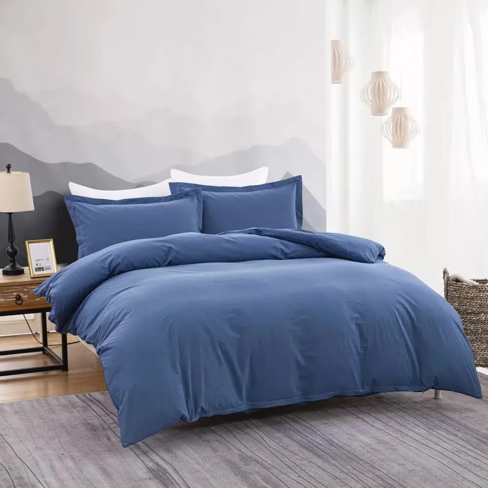 100% Cotton Premium Doona Duvet Quilt Cover Set with Soft Pillowcases | Blue | Super King