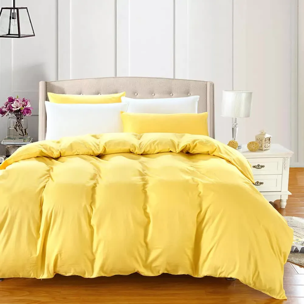 100% Cotton Premium Doona Duvet Quilt Cover Set with Soft Pillowcases | Yellow | Double