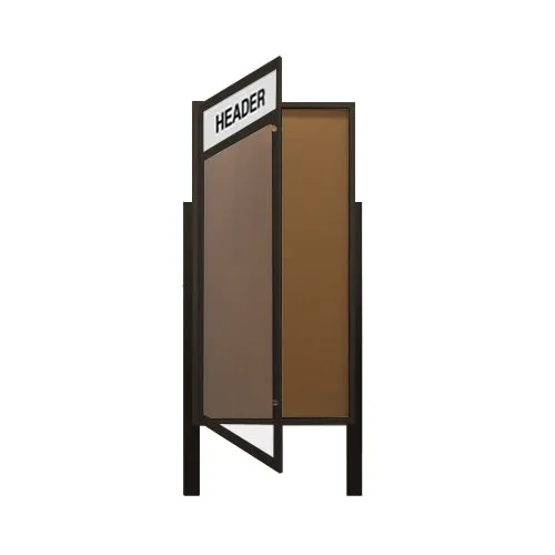 36 x 60 Extra Large Outdoor Enclosed Bulletin Board Display Case w Header and Posts (One Door)