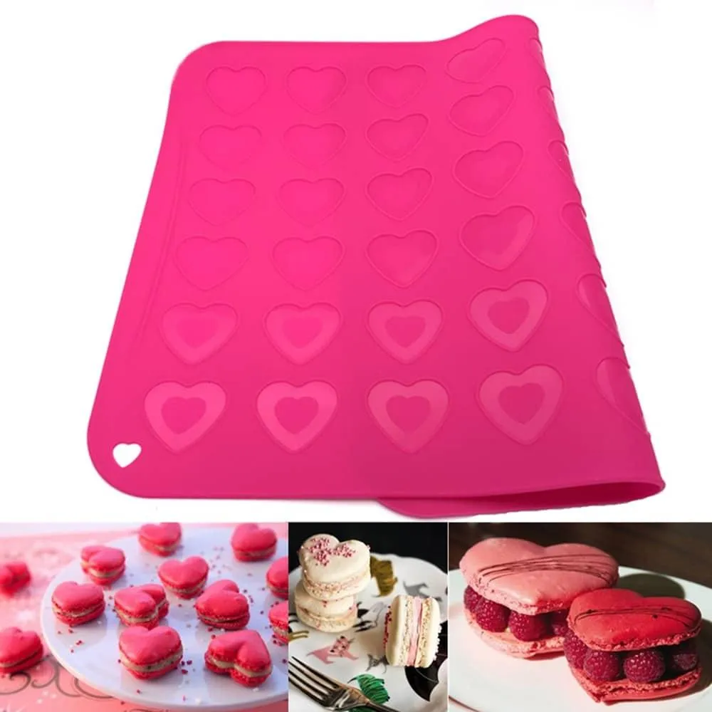 42 Hearts Shaped Pink Food Grade Silicone Macaron Mold