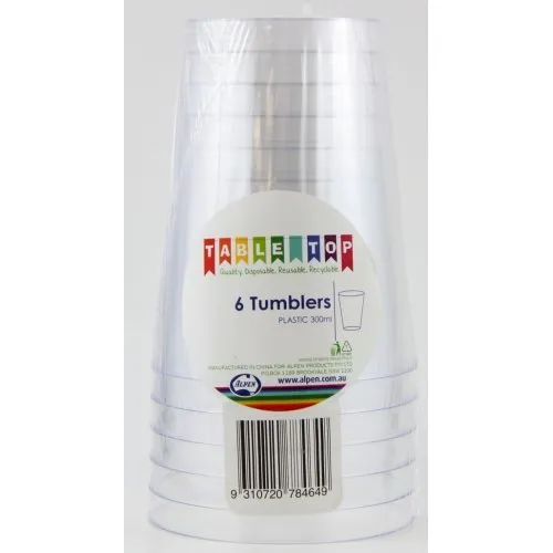 6pk Clear Plastic Tumblers 266ml
