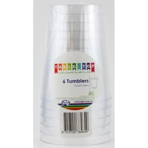 6pk Clear Plastic Tumblers 266ml