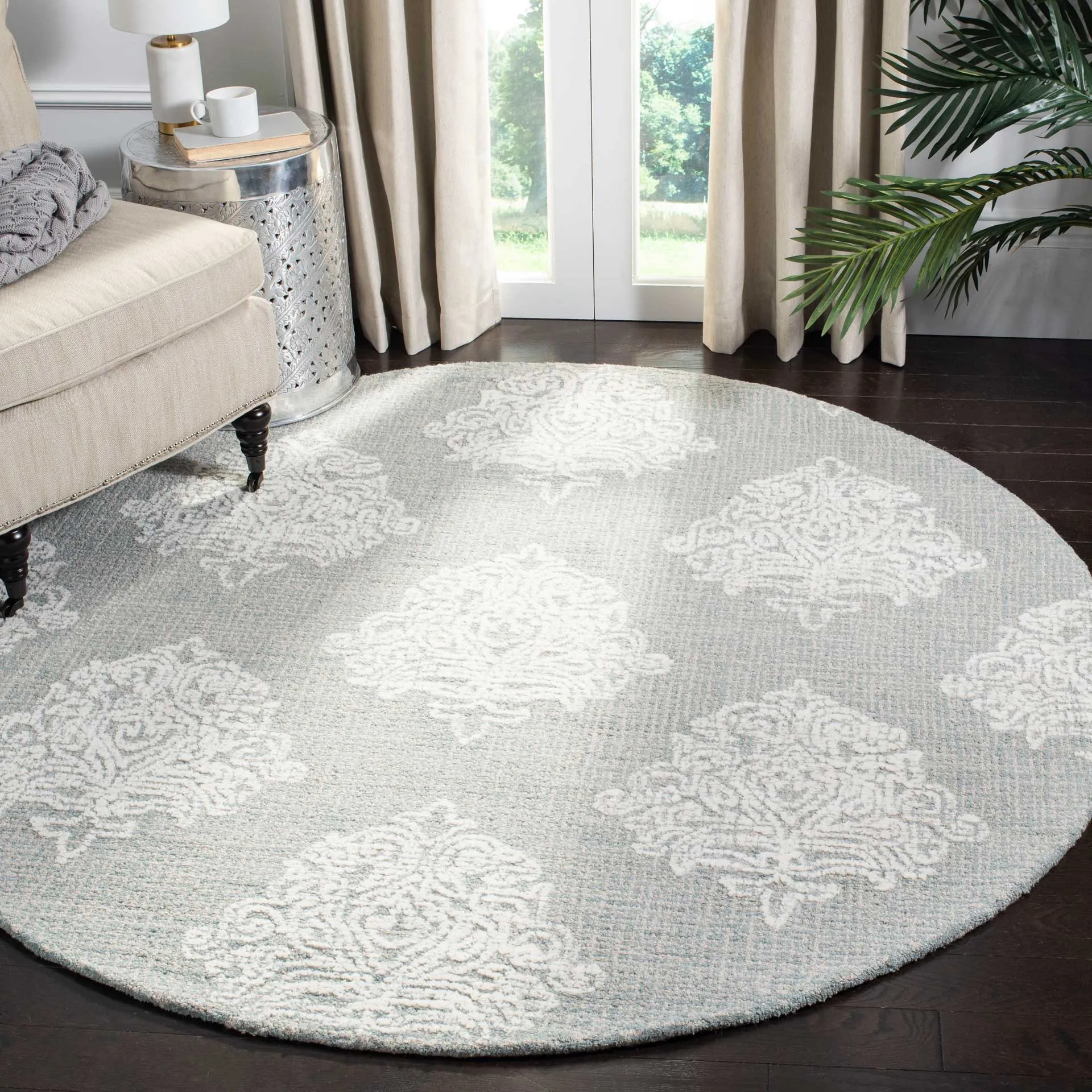 Abstract Aqua/Ivory Round Rug