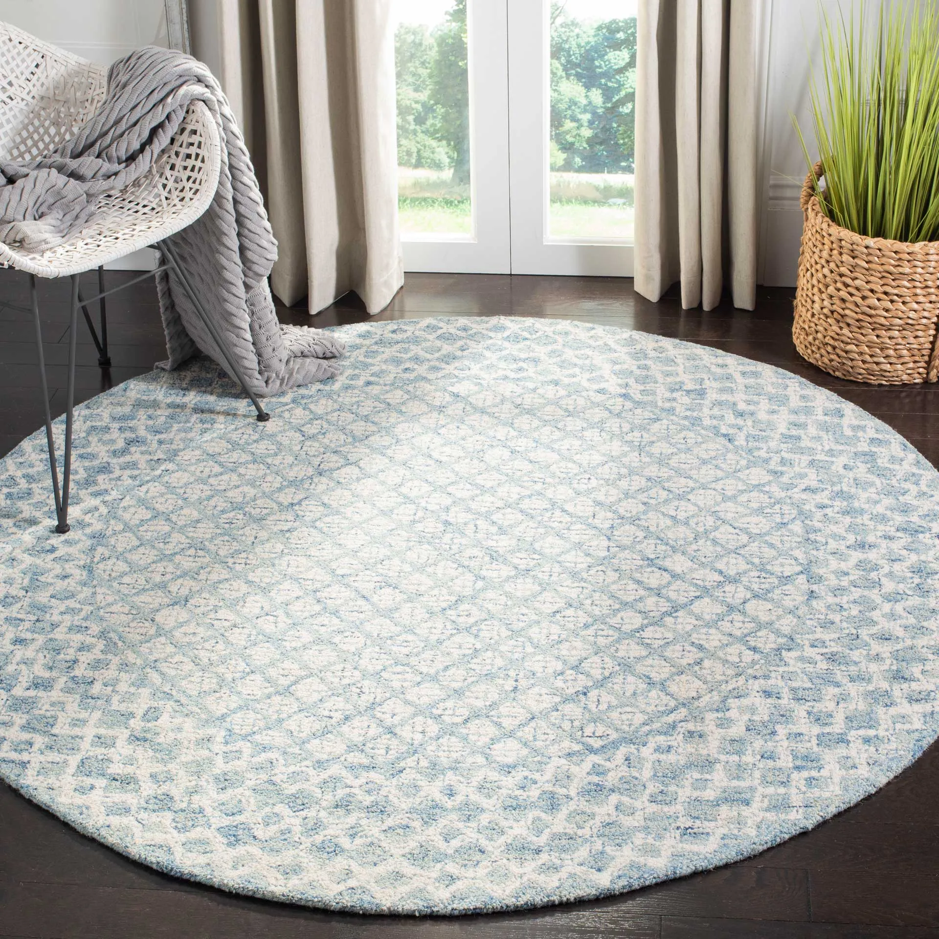 Abstract Blue/Ivory Round Rug