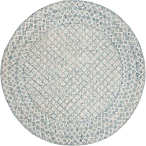 Abstract Blue/Ivory Round Rug