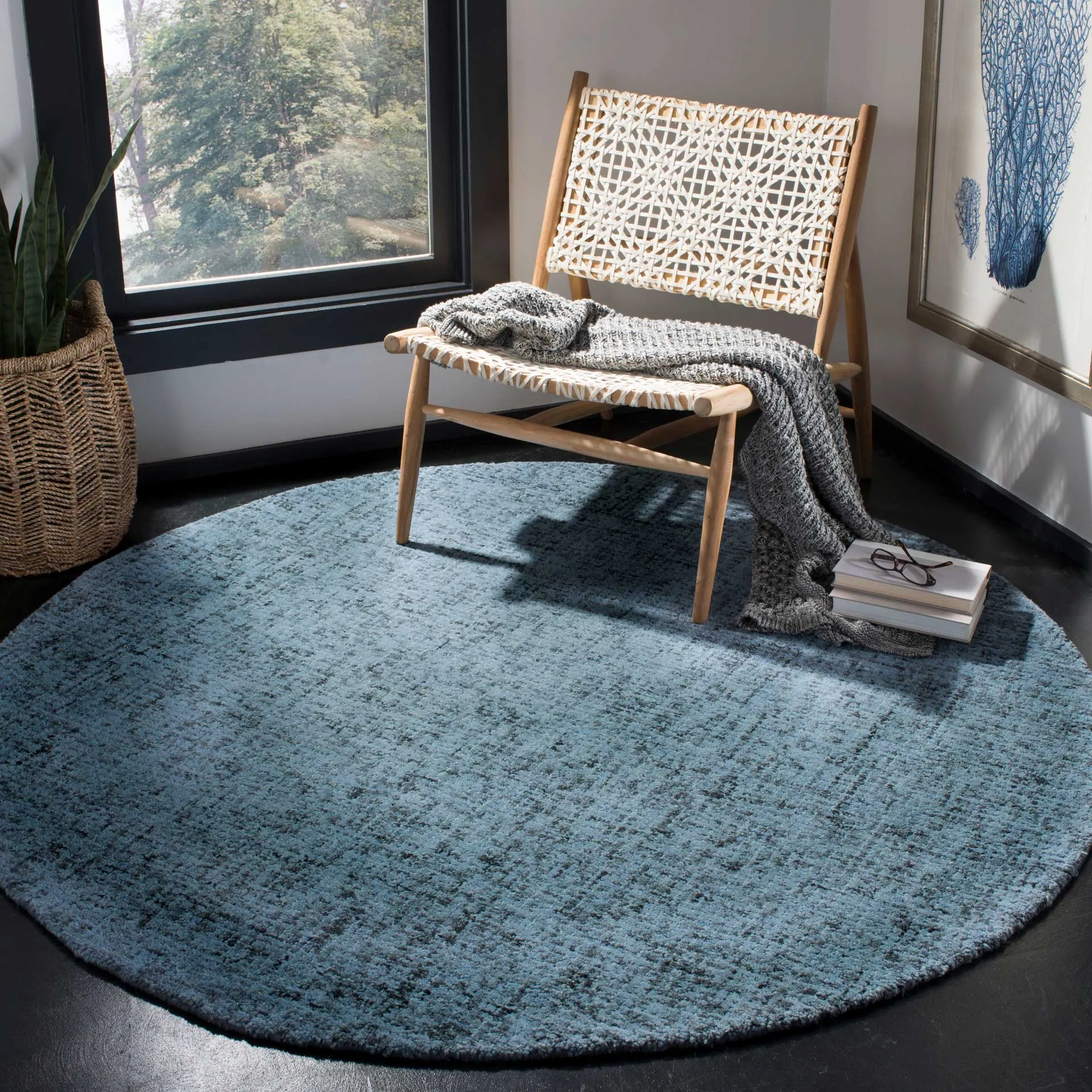 Abstract Blue/Multi Round Rug