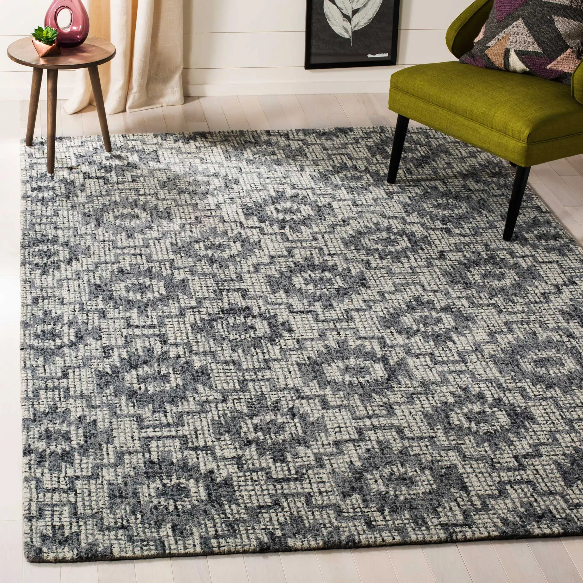 Abstract Ivory/Dark Gray Area Rug