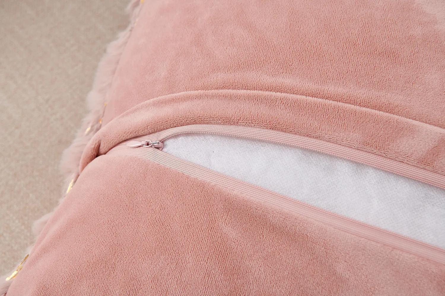 Agnes Luxury Pink and Gold Chinchilla Faux Fur Decorative Pillow Throw