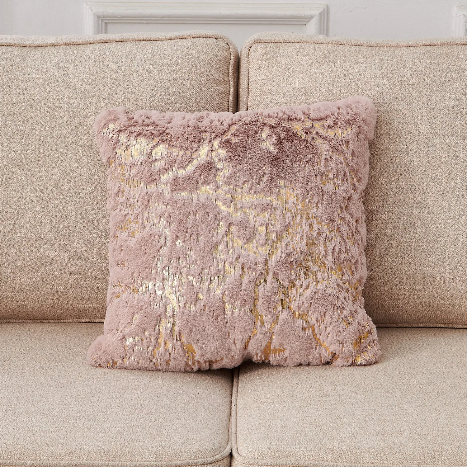 Agnes Luxury Pink and Gold Chinchilla Faux Fur Decorative Pillow Throw