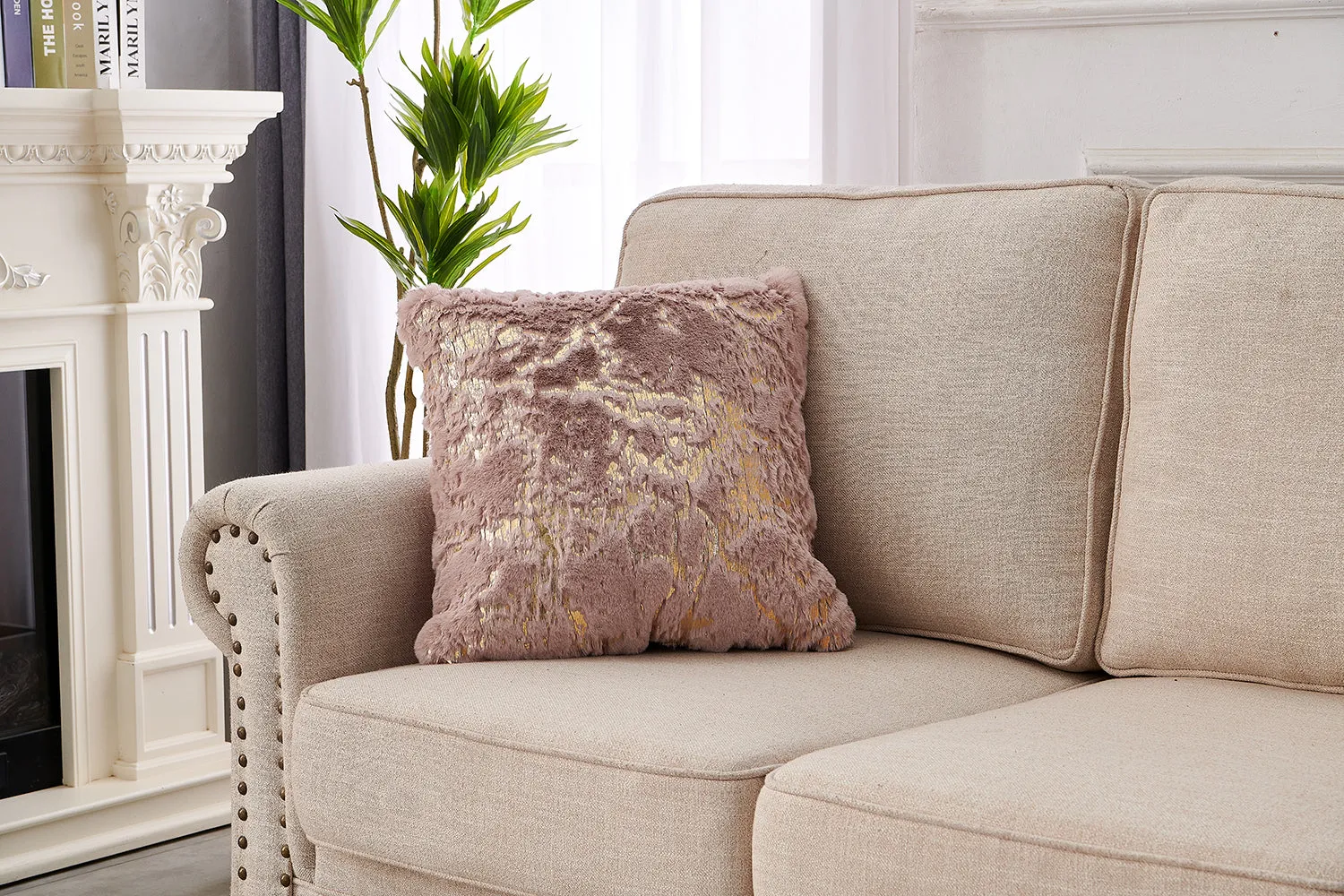 Agnes Luxury Pink and Gold Chinchilla Faux Fur Decorative Pillow Throw
