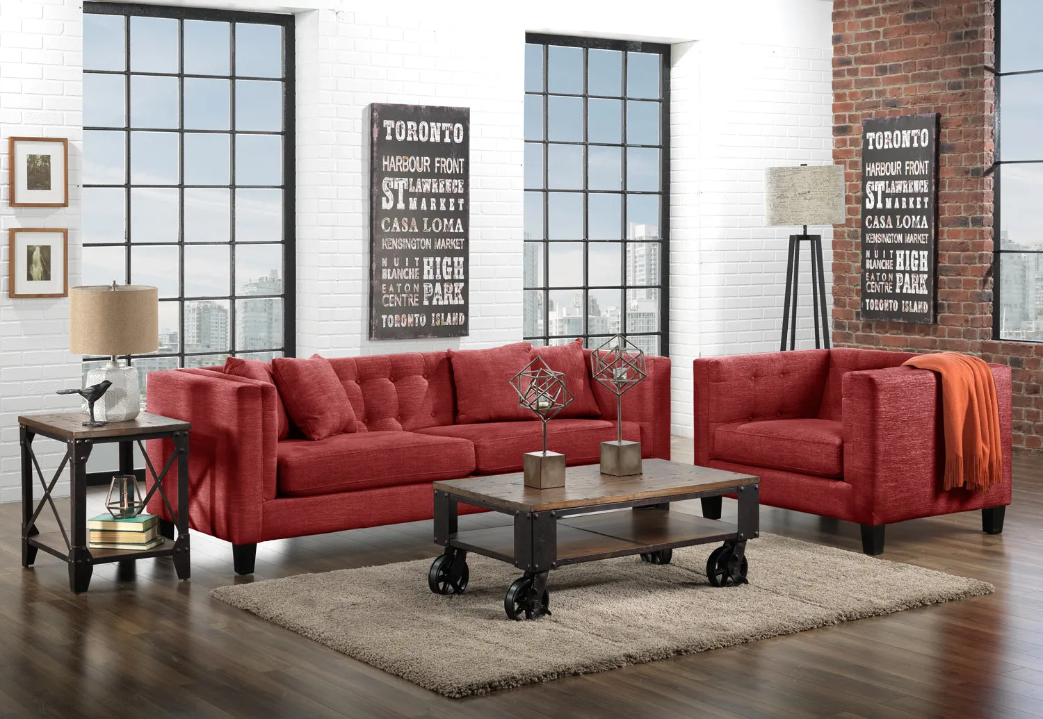 Arbor Sofa, Loveseat and Chair and a Half Set - Red