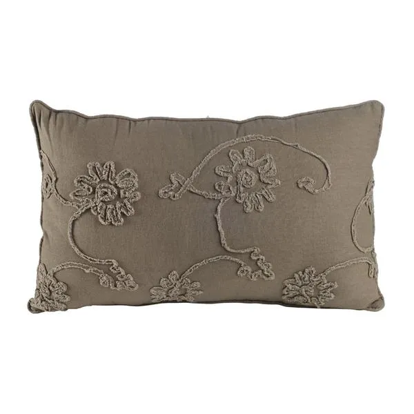 Benzara 25 X 15.5 Inch Decorative Cotton Pillow with Floral Embroidery, Set of 2, Gray