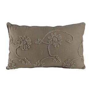 Benzara 25 X 15.5 Inch Decorative Cotton Pillow with Floral Embroidery, Set of 2, Gray