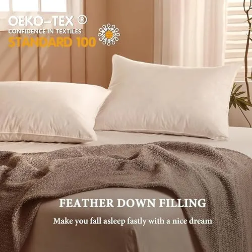BHZ Goose Down Feather Pillow Standard Size, Luxury Hotel Alternative Collection Bed Pillow for Sleeping Firm Soft Support for Side & Back Sleepers, White, 20x26 Inch, 1 Pack