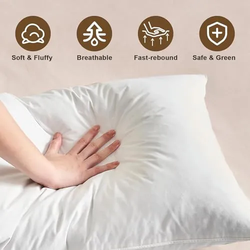 BHZ Goose Down Feather Pillow Standard Size, Luxury Hotel Alternative Collection Bed Pillow for Sleeping Firm Soft Support for Side & Back Sleepers, White, 20x26 Inch, 1 Pack