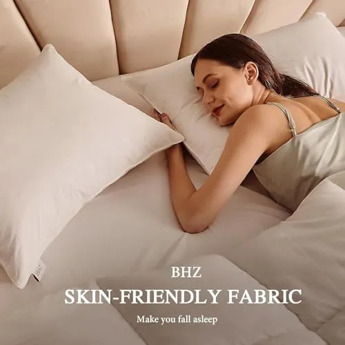 BHZ Goose Down Feather Pillow Standard Size, Luxury Hotel Alternative Collection Bed Pillow for Sleeping Firm Soft Support for Side & Back Sleepers, White, 20x26 Inch, 1 Pack