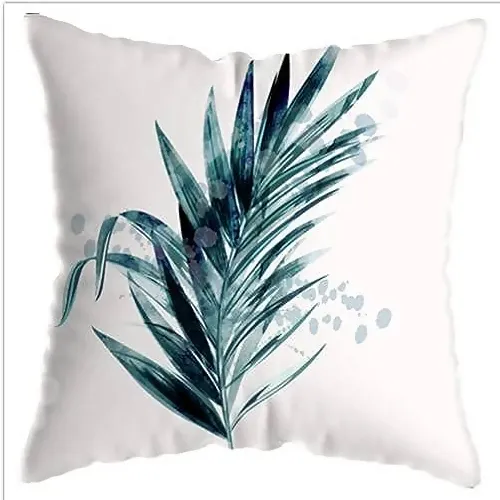 Blue Leaves Velvet Cushion