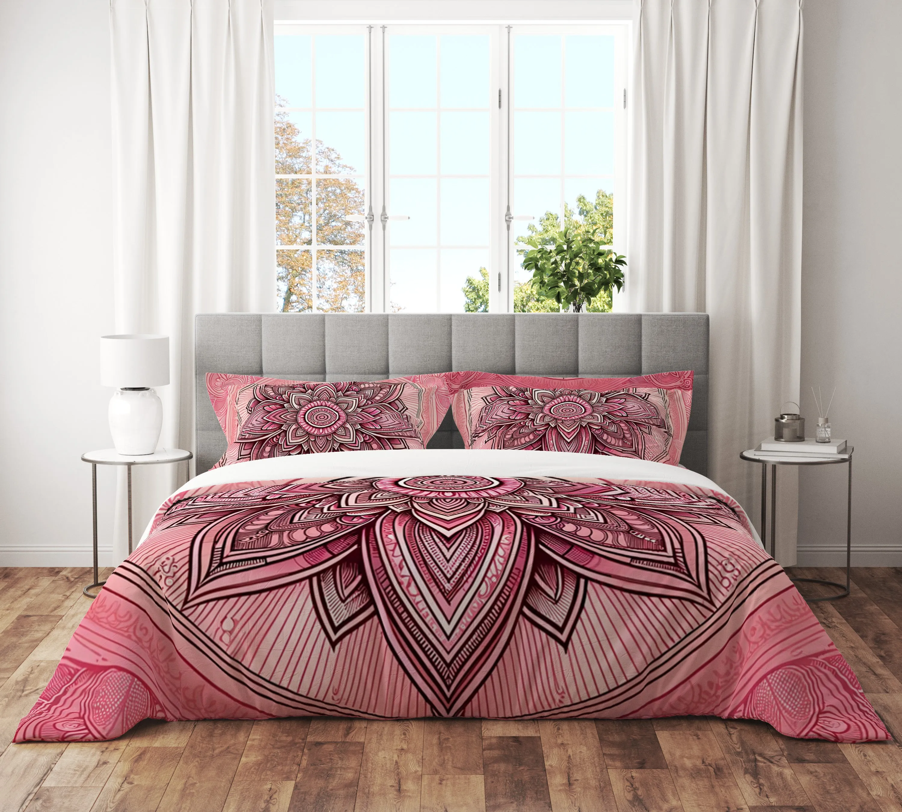 Bohemian Blushing Flesh Indian Mandala Reversible Quilt Cover Duvet Cover Set