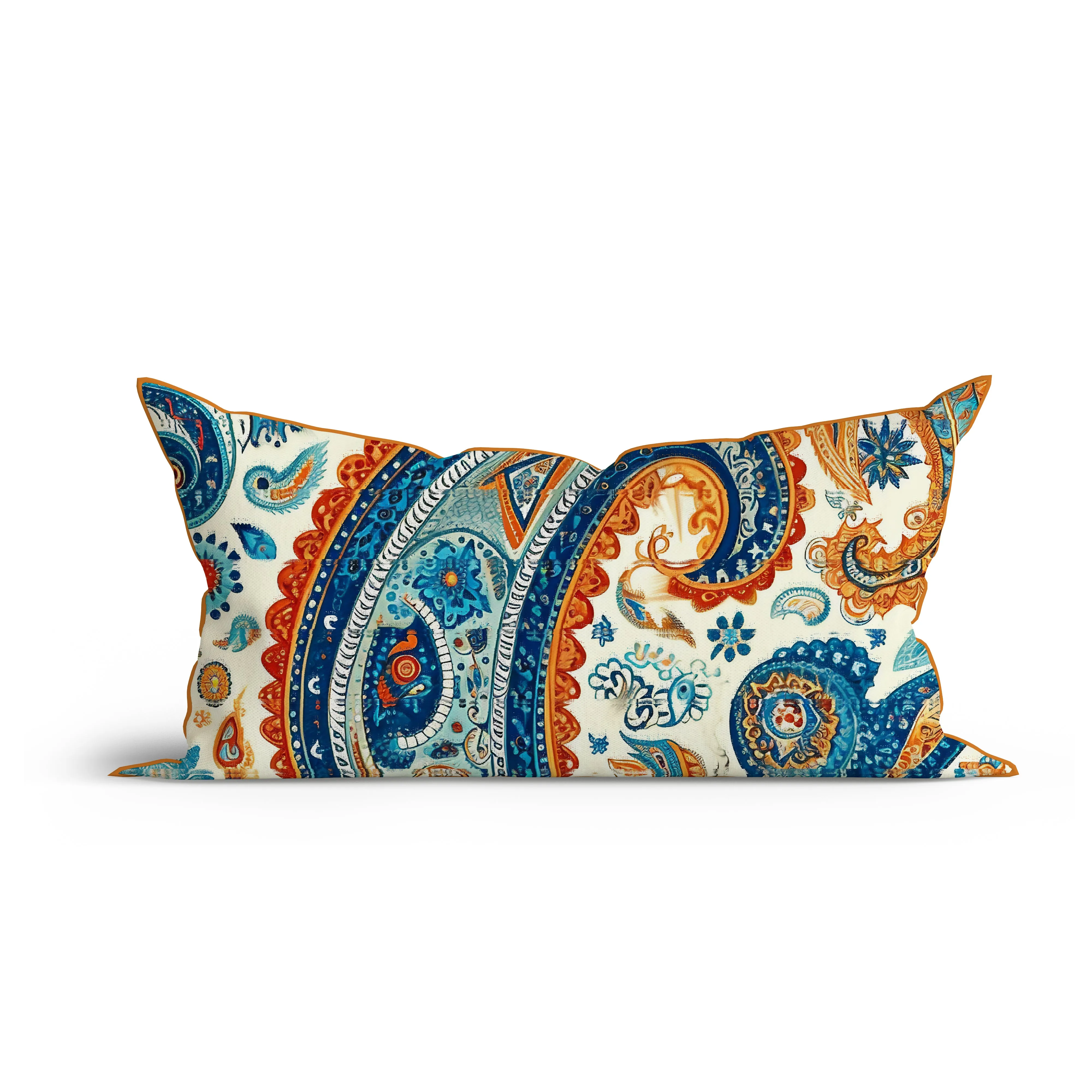 Boho Vintage Paisley Charm Printed Sofa Cushion Cover Set with Piping