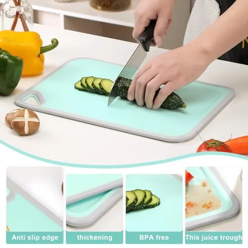 Bouaida Cutting Board, BPA Free Plastic Cutting Board, Non Slip Cutting, Juice Grooves, Hanging, Dishwasher Safe, Sturdy and Durable Kitchen Cutting Board Set (Green Set)