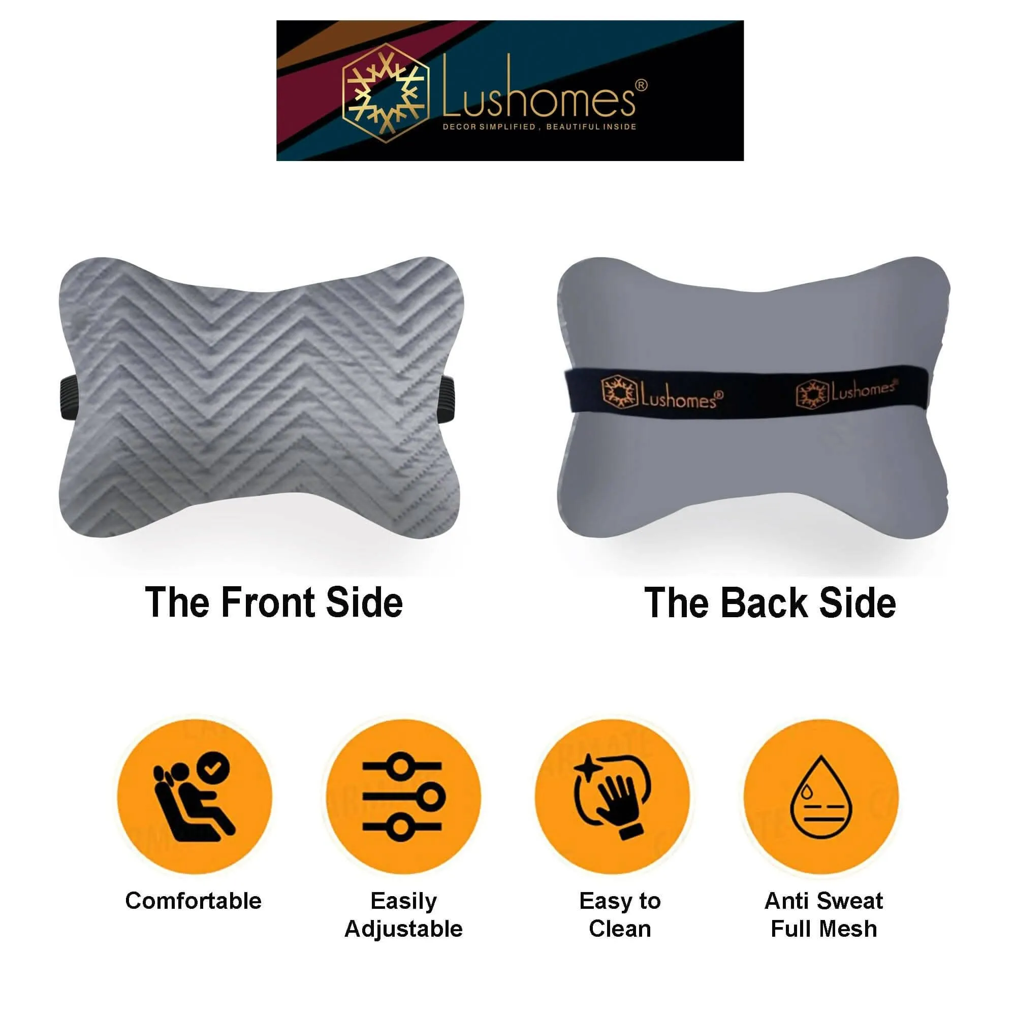 Car Seat Neck Rest Pillow, Cushion For All Cars, Premium Designer Quilted Velvet Lumbar (set of 2)