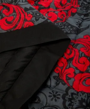 Charcoal-Trim & Scarlet Abstract Quilted Blanket