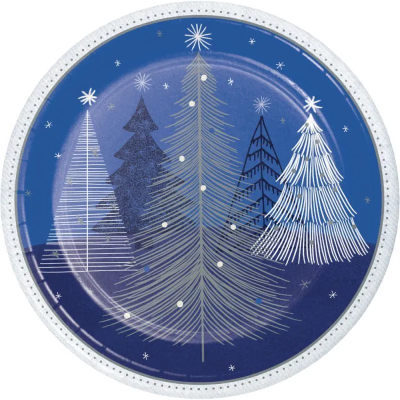 Christmas Sliver Snowfall Paper Plates 9" | 8ct
