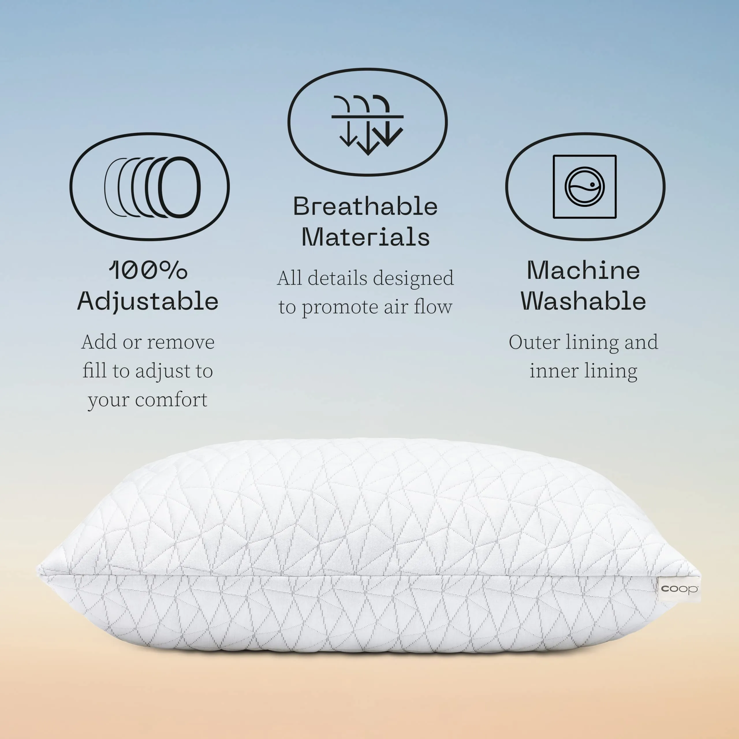 Coop Home Goods Original Adjustable Pillow, Queen Size Bed Pillows for Sleeping, Cross Cut Memory Foam Pillows - Medium Firm Back, Stomach and Side Sleeper Pillow, CertiPUR-US/GREENGUARD Gold