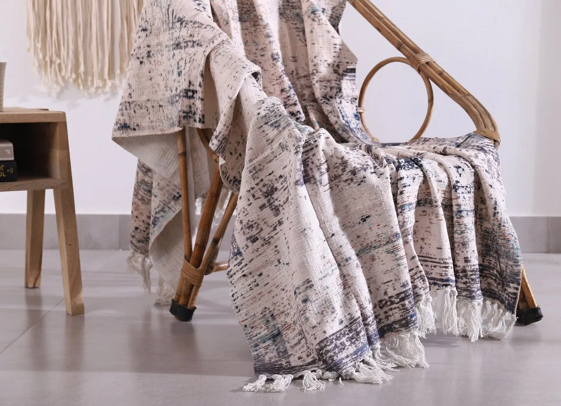 Cotton Throw Blanket - Boho White Rug | Luxe Comfort