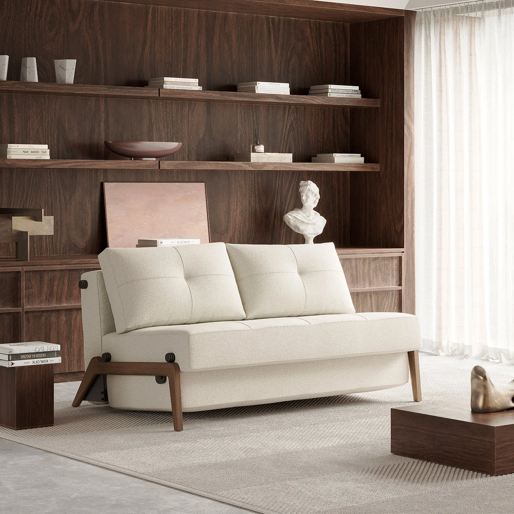 Cubed 2-Seater Armless Sofa Bed with Wood Legs