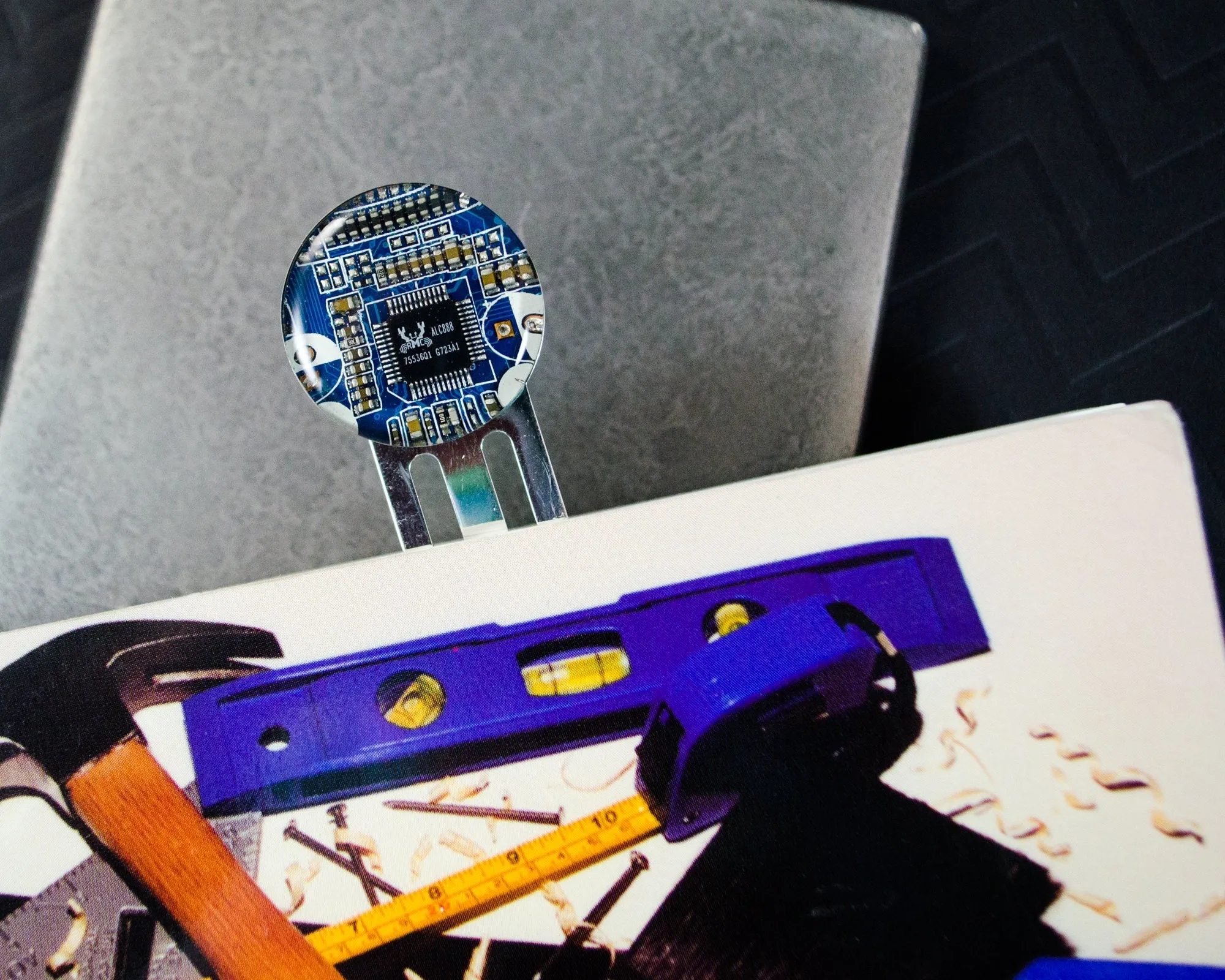 Dark Brown Circuit Board Bookmark, Recycled Computer Gift for Engineer Bibliophile