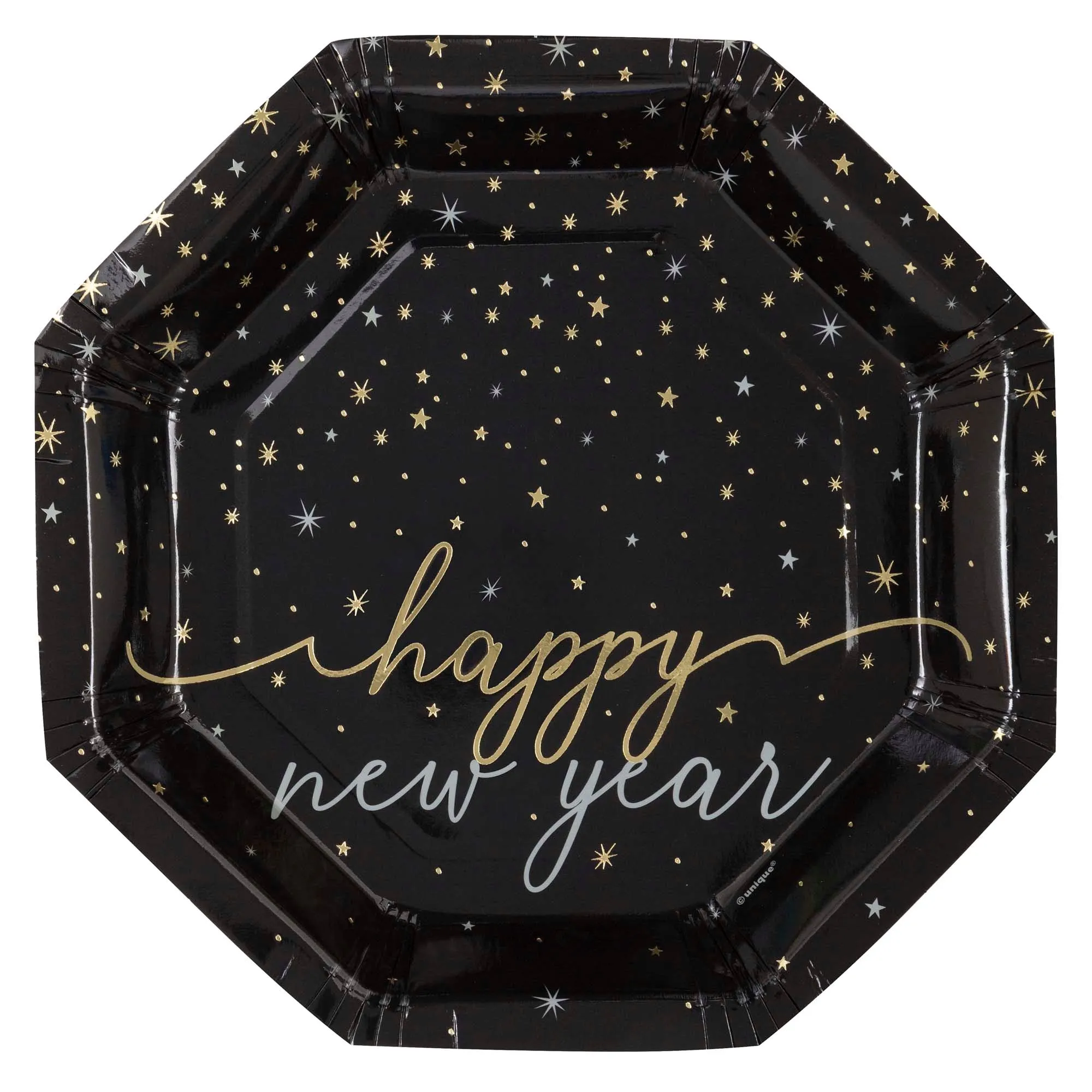 Disco New Year's Large Octagon Shaped Lunch Paper Plates, 9 Inches, 8 Count