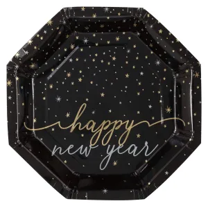 Disco New Year's Large Octagon Shaped Lunch Paper Plates, 9 Inches, 8 Count