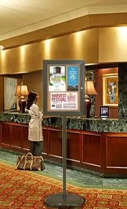Floor Standing Enclosed Bulletin Board 18 x 24 | Pedestal Stand with Locking Display Case in Bronze Finish