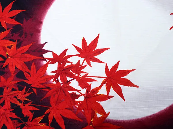 Furoshiki, Japanese Traditional Handkerchief Wrapping Cloth - Black Japanese Autumn Moon and Red Leaves