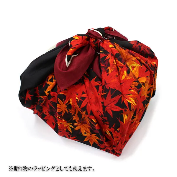 Furoshiki, Japanese Traditional Handkerchief Wrapping Cloth - Black Japanese Autumn Moon and Red Leaves