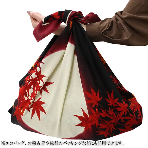 Furoshiki, Japanese Traditional Handkerchief Wrapping Cloth - Black Japanese Autumn Moon and Red Leaves