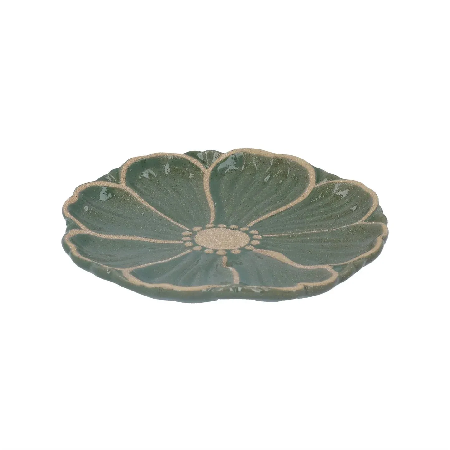 Gisela Graham 16cm Green Stoneware Flower Small Plate