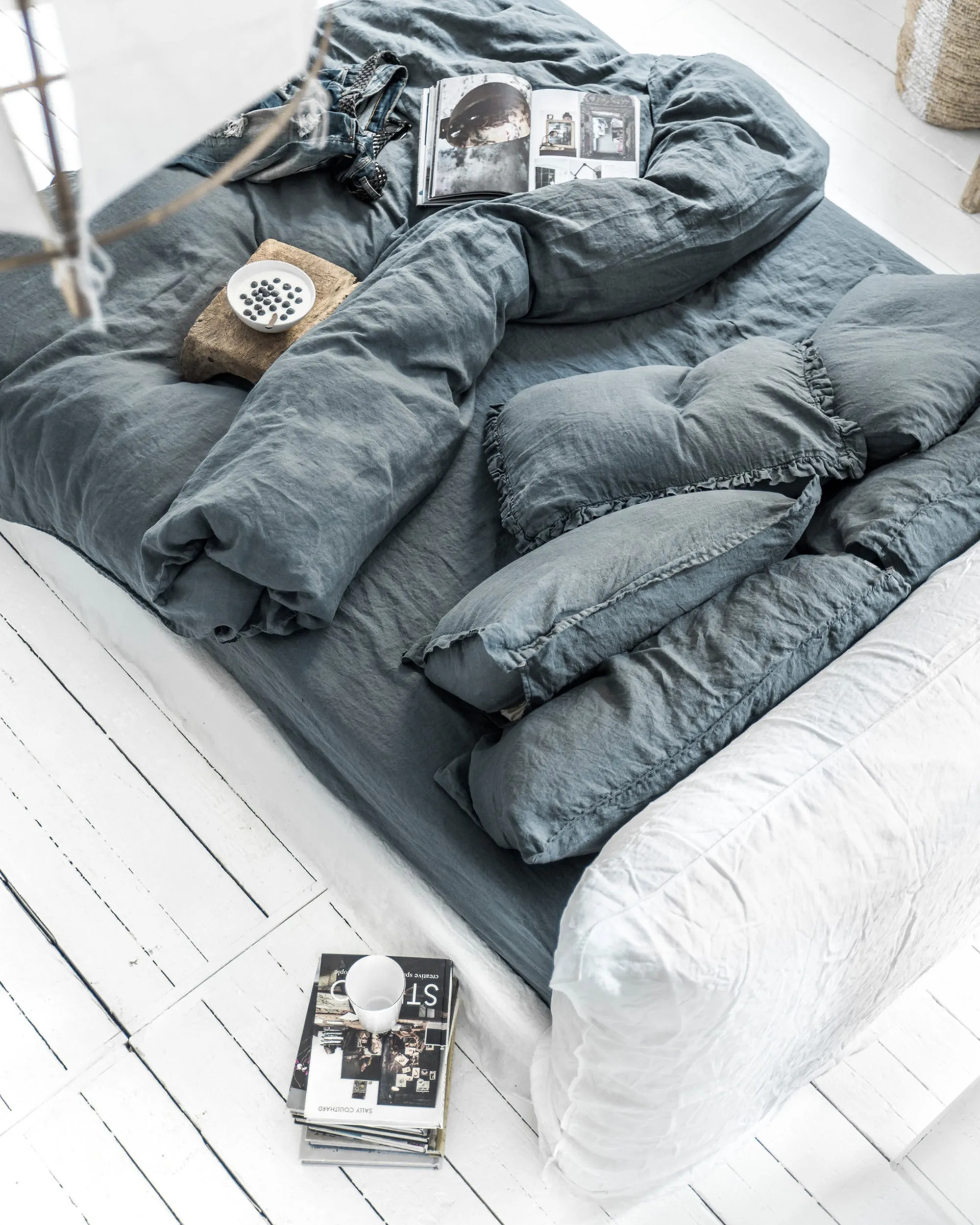 Gray blue linen duvet cover set (3 pcs)