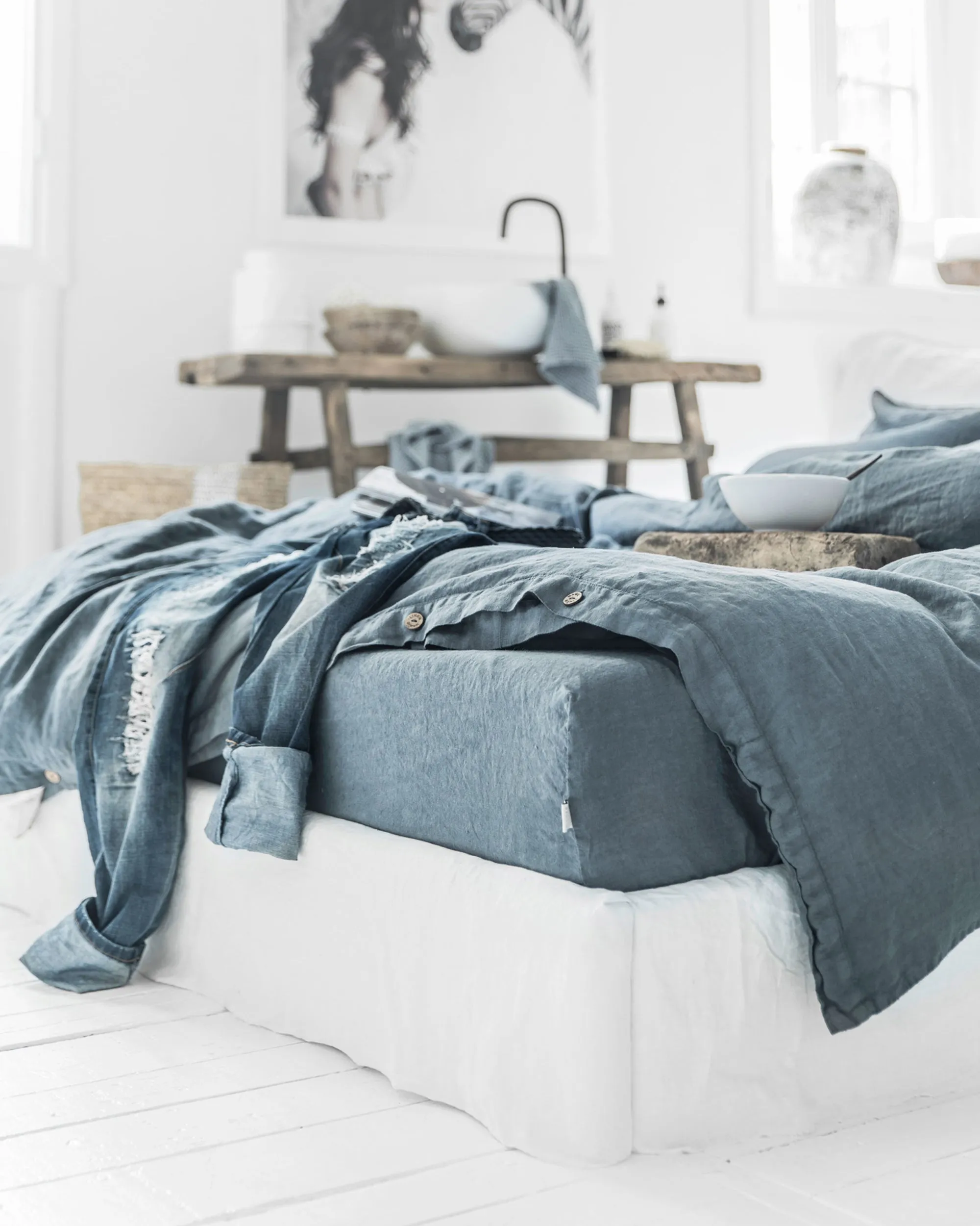 Gray blue linen duvet cover set (3 pcs)