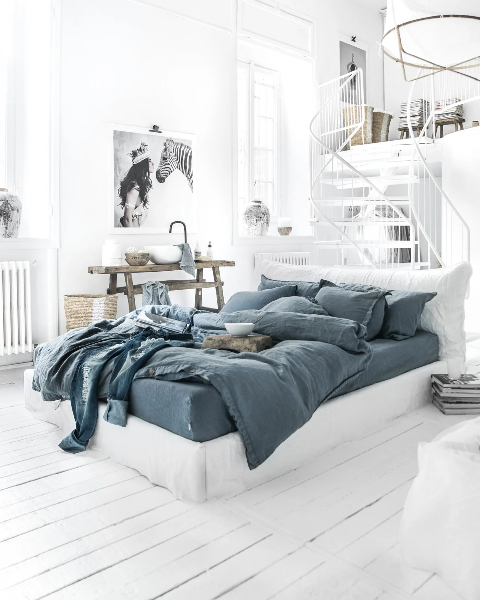 Gray blue linen duvet cover set (3 pcs)