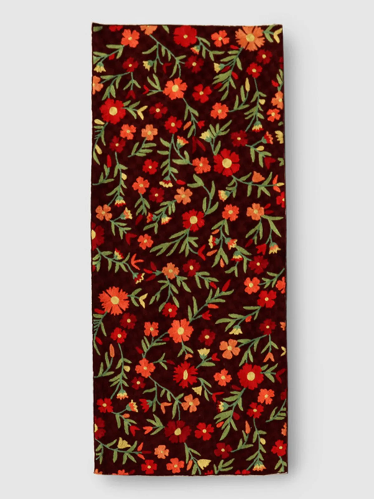 Hand Embroidered Chainstitch Runner Rug Chocolate Brown And Wild Orange