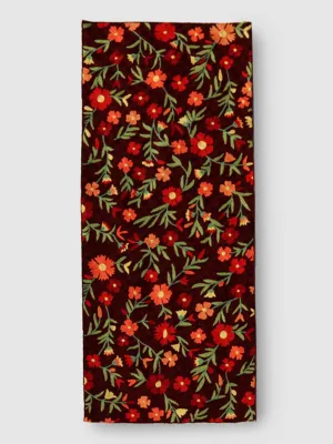 Hand Embroidered Chainstitch Runner Rug Chocolate Brown And Wild Orange