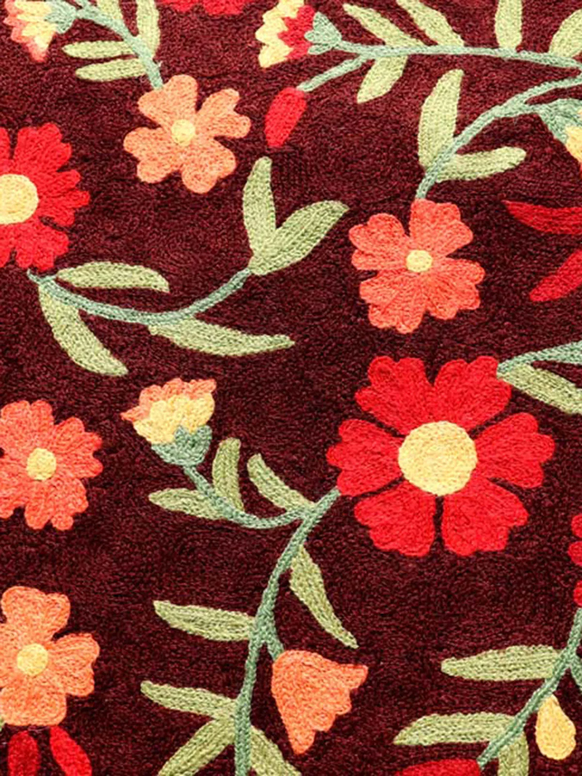Hand Embroidered Chainstitch Runner Rug Chocolate Brown And Wild Orange