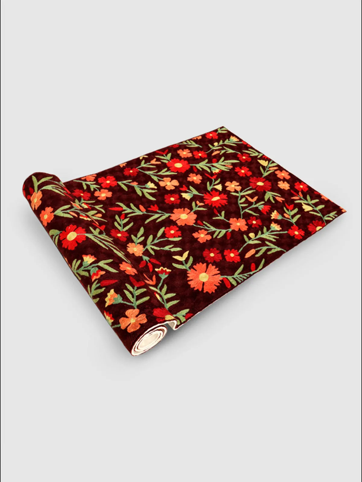 Hand Embroidered Chainstitch Runner Rug Chocolate Brown And Wild Orange