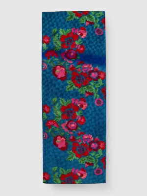 Hand Embroidered Chainstitch Runner Rug Lush Blue Green