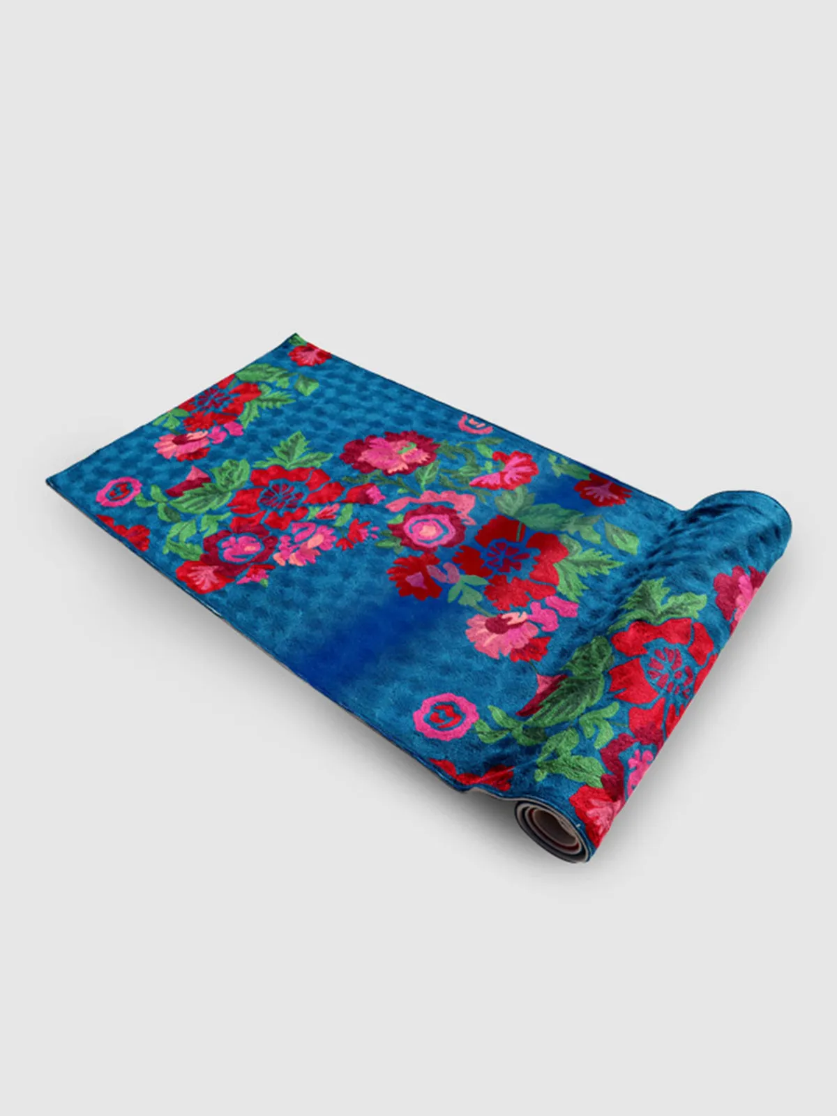 Hand Embroidered Chainstitch Runner Rug Lush Blue Green