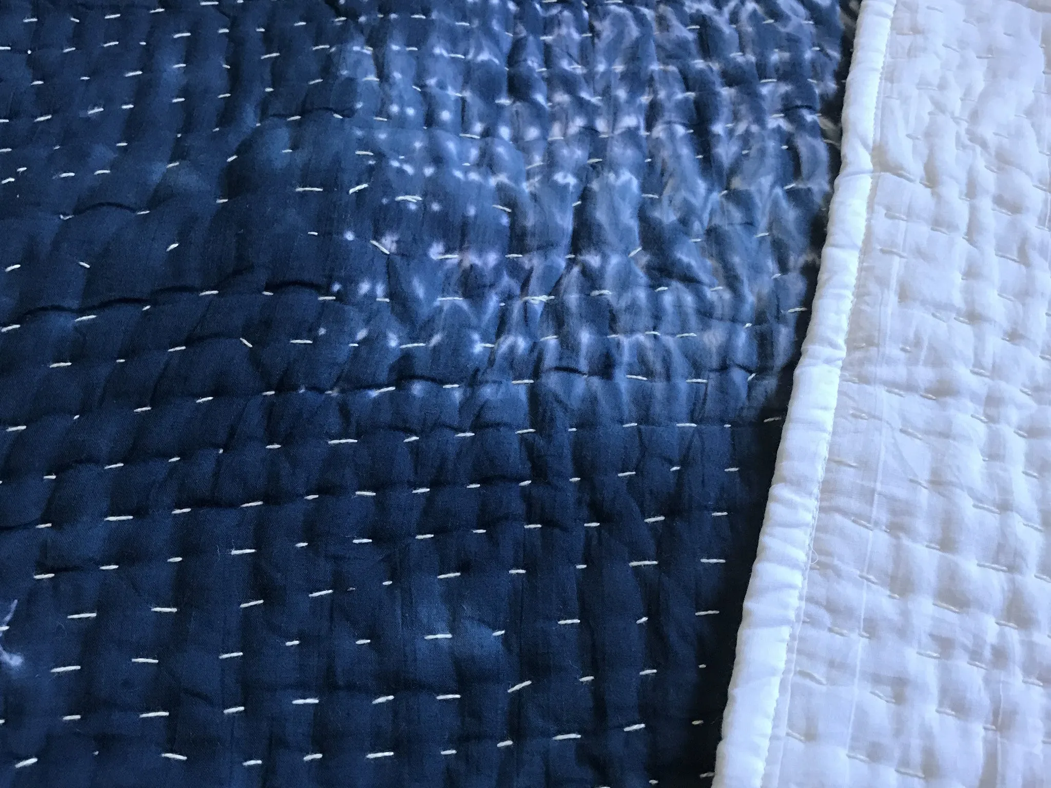Handmade Indigo Tie dye Box Kantha Quilt