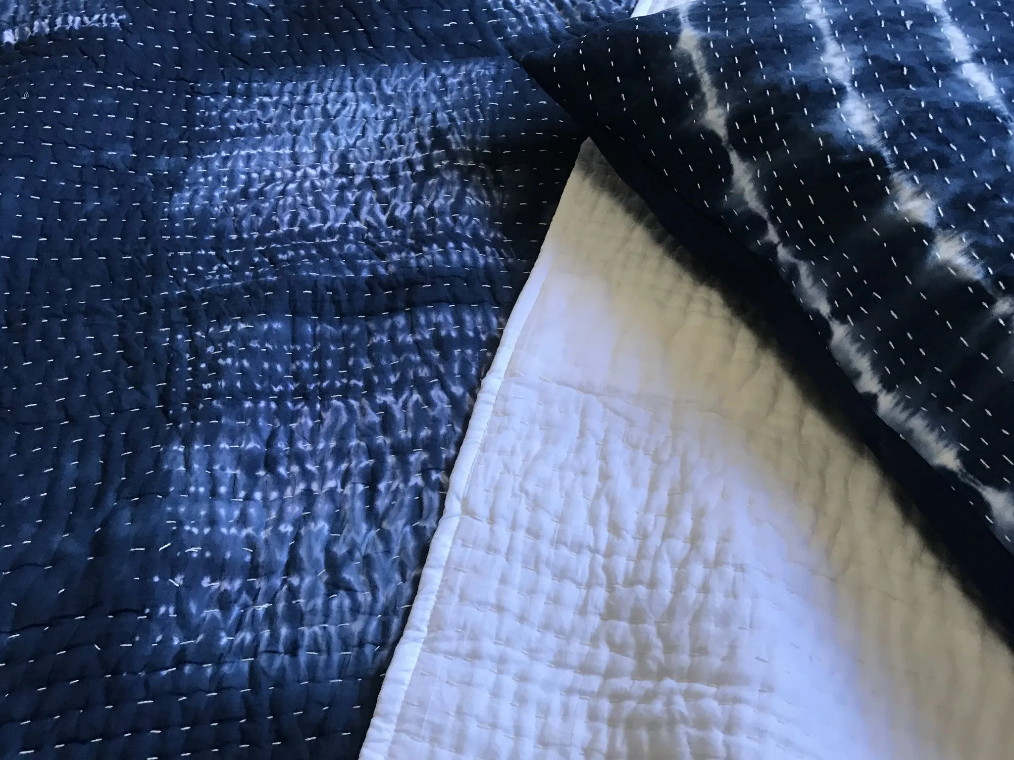 Handmade Indigo Tie dye Box Kantha Quilt